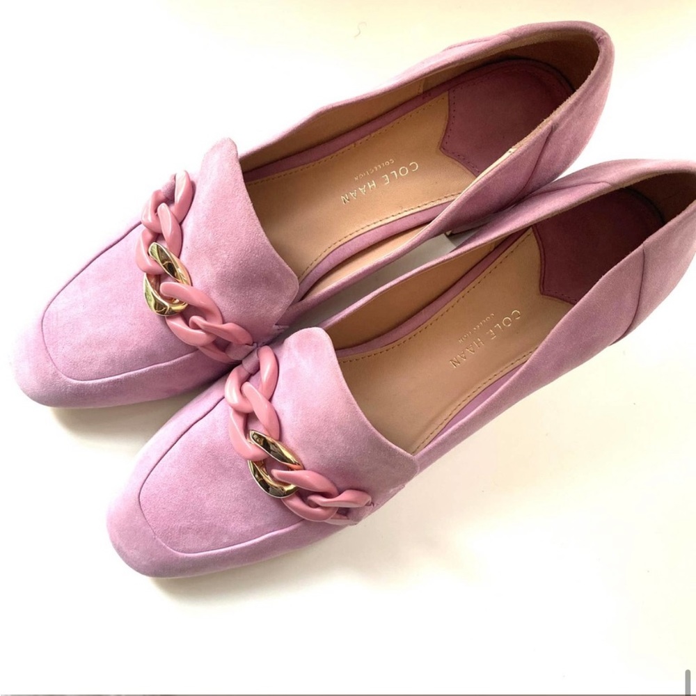 Cole Haan Collection Chain Pink Suede Heel Loafers sz 9 - Picture 14 of 15